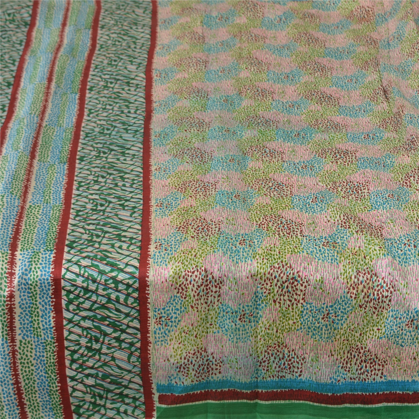 Sanskriti Vintage Sarees Indian Multi Pure Silk Printed Sari 5yd Craft Sustainable Fabric