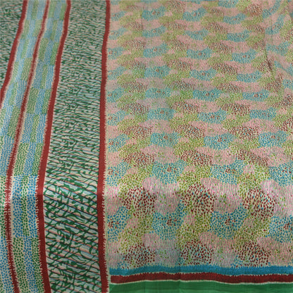 Sanskriti Vintage Sarees Indian Multi Pure Silk Printed Sari 5yd Craft Sustainable Fabric