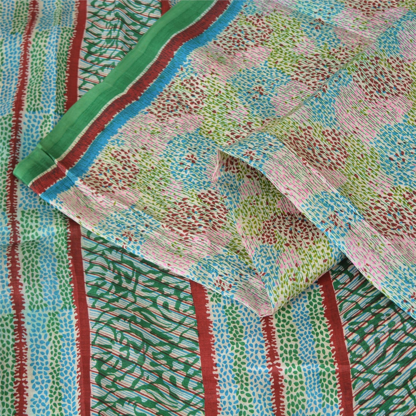 Sanskriti Vintage Sarees Indian Multi Pure Silk Printed Sari 5yd Craft Sustainable Fabric