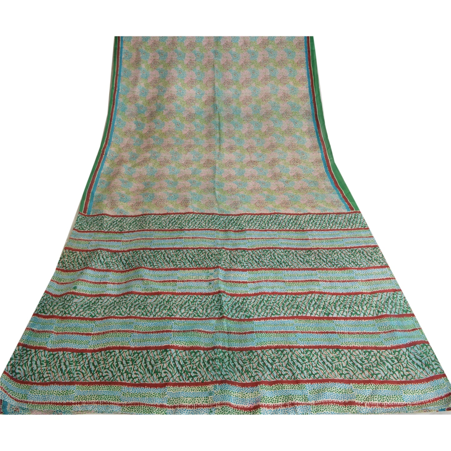 Sanskriti Vintage Sarees Indian Multi Pure Silk Printed Sari 5yd Craft Sustainable Fabric