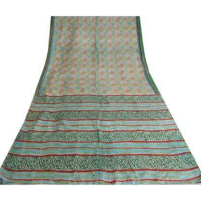 Sanskriti Vintage Sarees Indian Multi Pure Silk Printed Sari 5yd Craft Sustainable Fabric