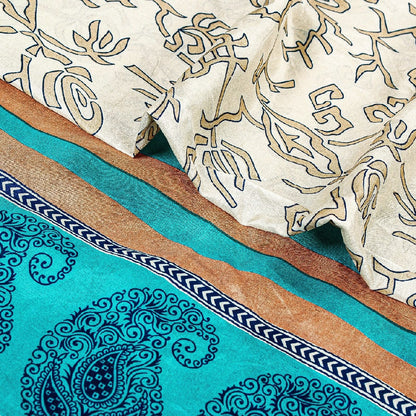 Санскритские винтажные сари индийское слоновая кость 100% чистый шелк напечатанное сари ремесло устойчивая ткань