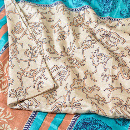 Санскритские винтажные сари индийское слоновая кость 100% чистый шелк напечатанное сари ремесло устойчивая ткань