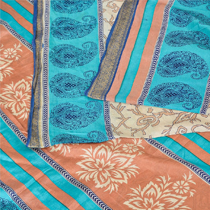 Санскритские винтажные сари индийское слоновая кость 100% чистый шелк напечатанное сари ремесло устойчивая ткань