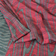 Sanskriti Vintage Sarees Indian Red/Gray Pure Silk Printed Sari 5yd Craft Fabric