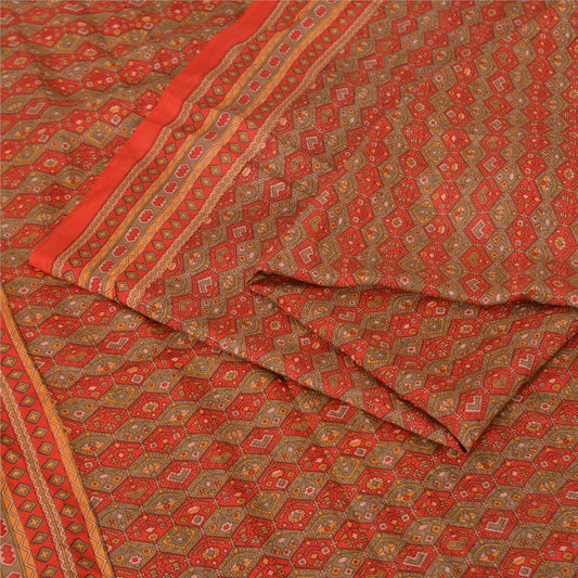 Sanskriti Vintage Sarees Orange/Gray Pure Silk Printed Sari Decor Craft Sustainable Fabric