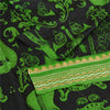 Sanskriti Vintage Sarees Black/Green Pure Silk MusicInstrument Print Sari Sustainable Fabric
