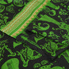 Sanskriti Vintage Sarees Black/Green Pure Silk MusicInstrument Print Sari Sustainable Fabric