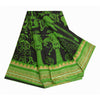 Sanskriti Vintage Sarees Black/Green Pure Silk MusicInstrument Print Sari Sustainable Fabric