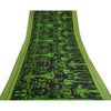 Sanskriti Vintage Sarees Black/Green Pure Silk MusicInstrument Print Sari Sustainable Fabric