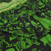 Sanskriti Vintage Sarees Black/Green Pure Silk MusicInstrument Print Sari Sustainable Fabric