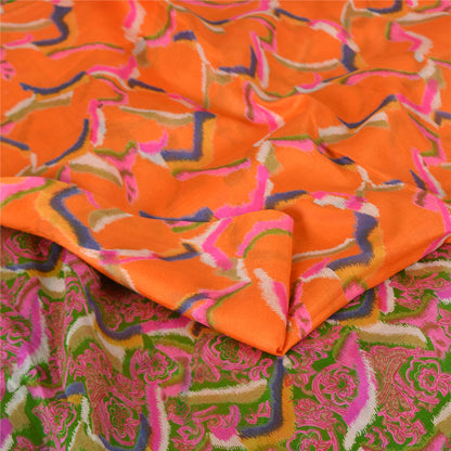 Sanskriti Vintage Sarees From India Orange Pure Silk Printed Sari Craft Sustainable Fabric