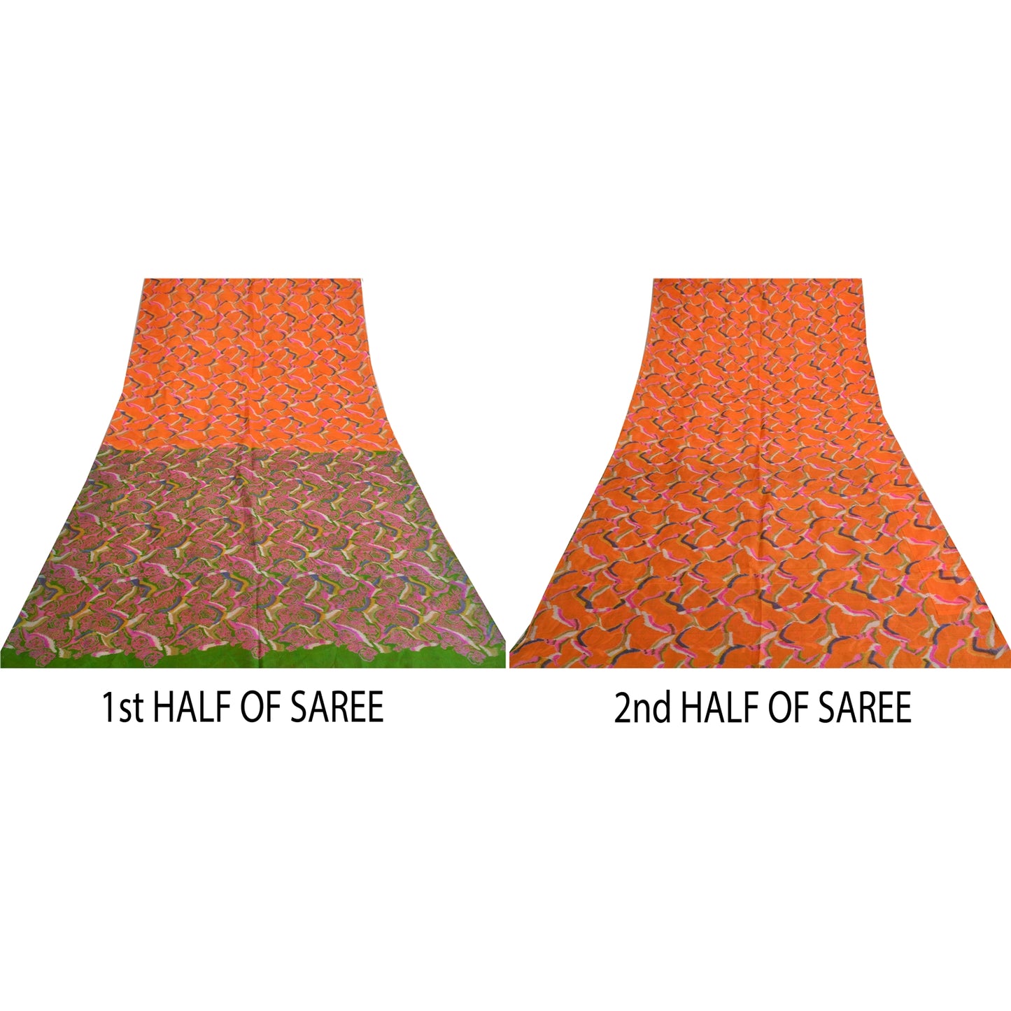 Sanskriti Vintage Sarees From India Orange Pure Silk Printed Sari Craft Sustainable Fabric