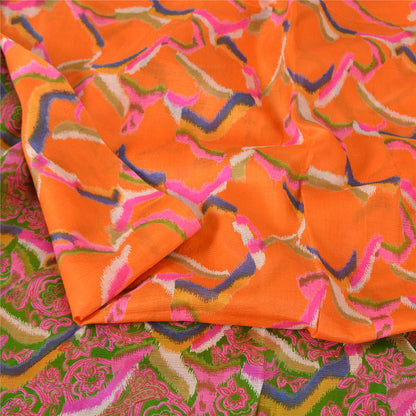 Sanskriti Vintage Sarees From India Orange Pure Silk Printed Sari Craft Sustainable Fabric