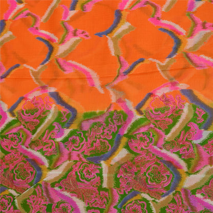 Sanskriti Vintage Sarees From India Orange Pure Silk Printed Sari Craft Sustainable Fabric