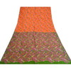Sanskriti Vintage Sarees From India Orange Pure Silk Printed Sari Craft Sustainable Fabric