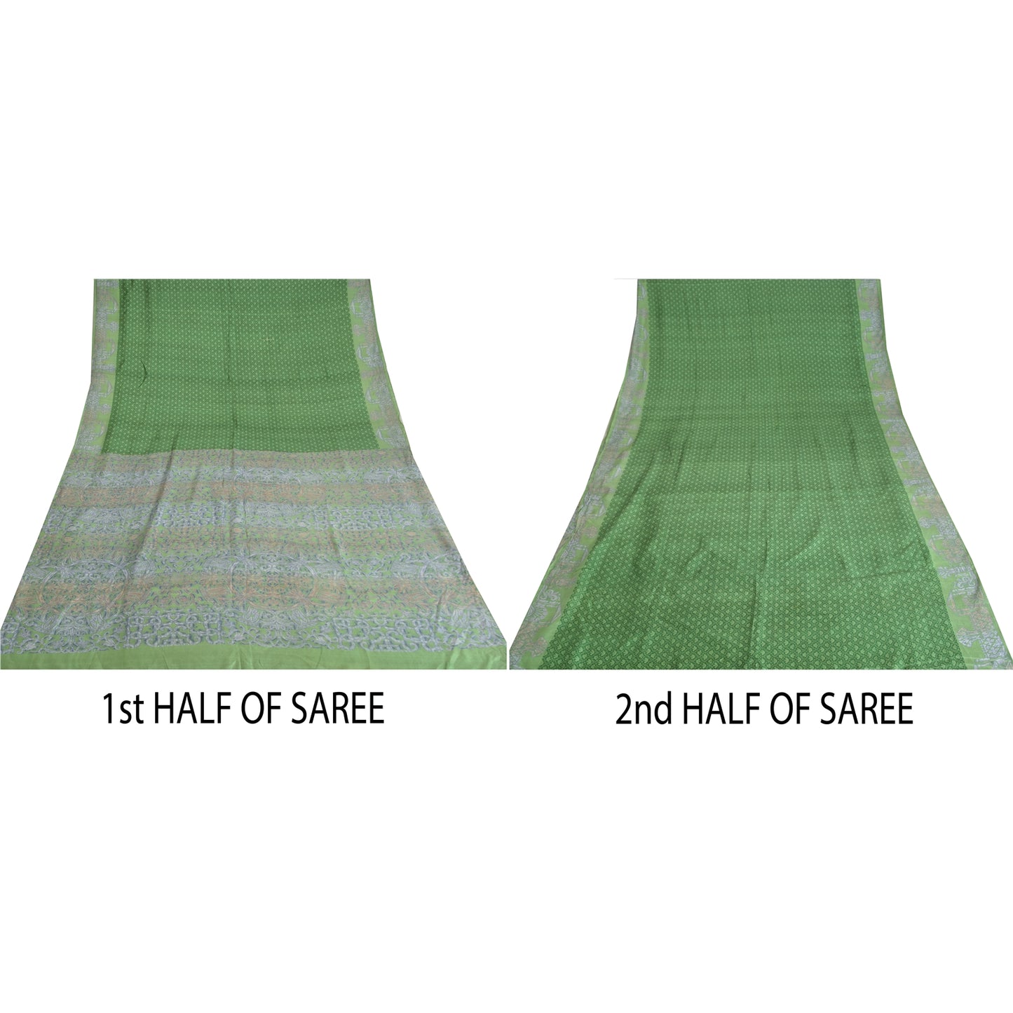 Sanskriti Vintage Sarees Indian Green Pure Silk Printed Sari 5yd Craft Sustainable Fabric