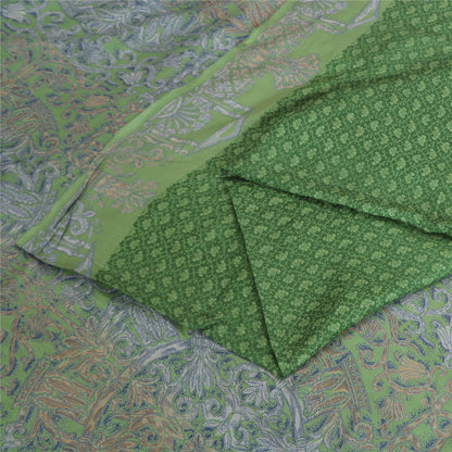Sanskriti Vintage Sarees Indian Green Pure Silk Printed Sari 5yd Craft Sustainable Fabric