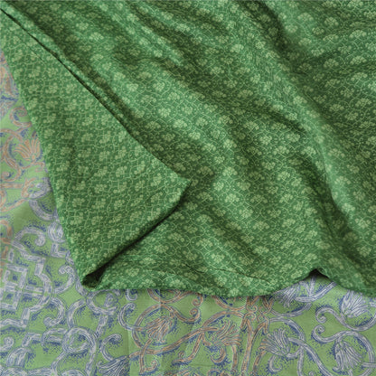 Sanskriti Vintage Sarees Indian Green Pure Silk Printed Sari 5yd Craft Sustainable Fabric