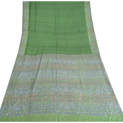 Sanskriti Vintage Sarees Indian Green Pure Silk Printed Sari 5yd Craft Sustainable Fabric