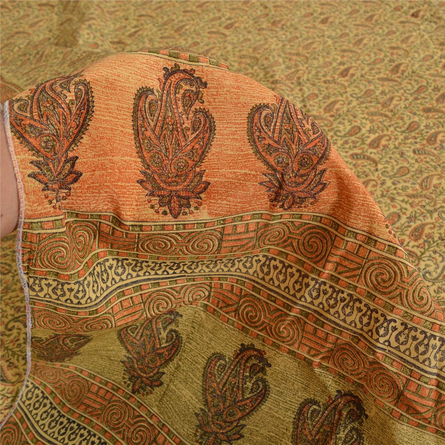 Sanskriti Vintage Sarees Indian Cream Pure Silk Printed Sari 5yd Craft Sustainable Fabric