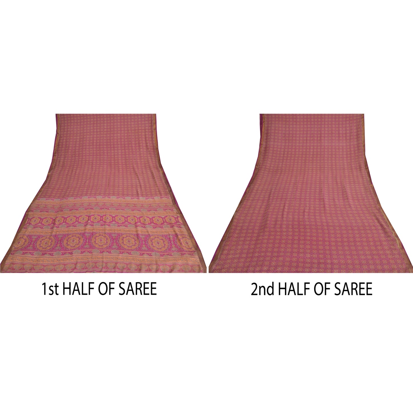 Sanskriti Vintage Sarees Indian Purple Pure Silk Printed Sari 5yd Craft Sustainable Fabric