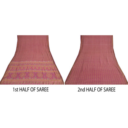 Sanskriti Vintage Sarees Indian Purple Pure Silk Printed Sari 5yd Craft Sustainable Fabric