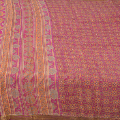 Sanskriti Vintage Sarees Indian Purple Pure Silk Printed Sari 5yd Craft Sustainable Fabric