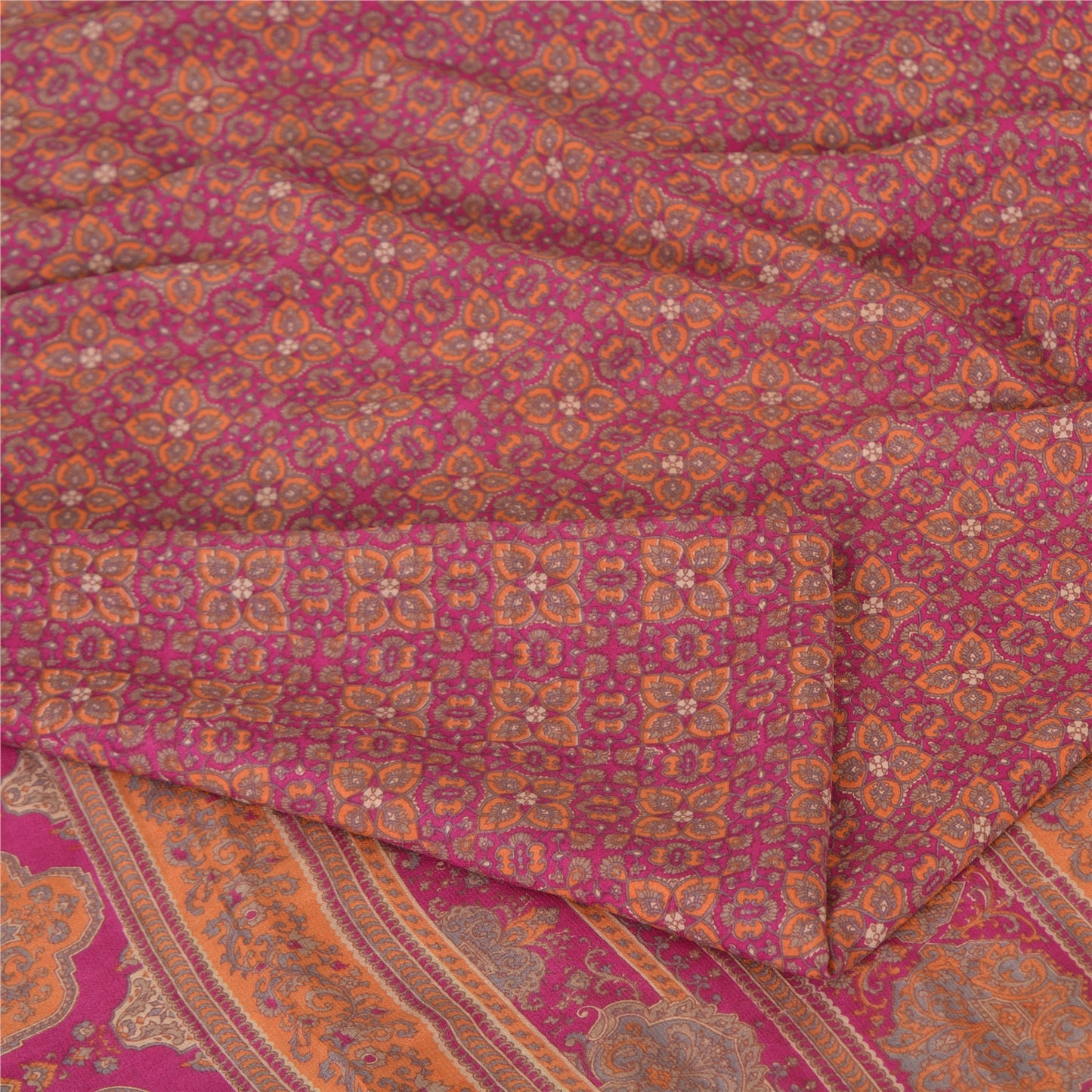Sanskriti Vintage Sarees Indian Purple Pure Silk Printed Sari 5yd Craft Sustainable Fabric