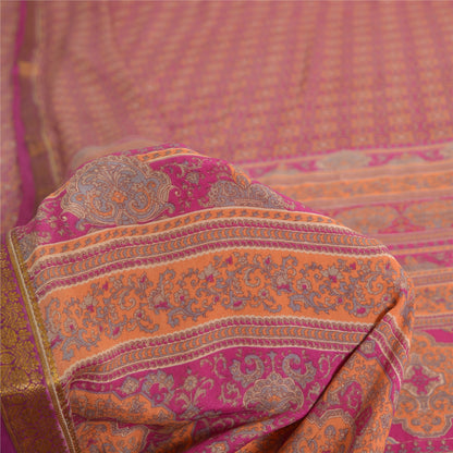 Sanskriti Vintage Sarees Indian Purple Pure Silk Printed Sari 5yd Craft Sustainable Fabric