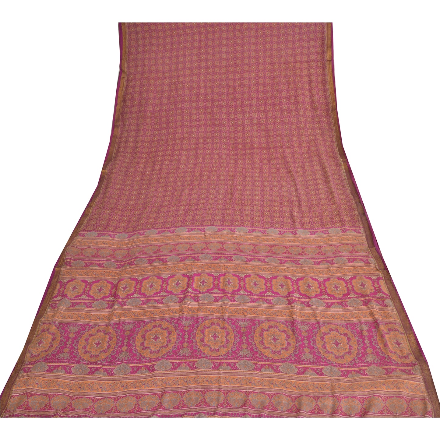 Sanskriti Vintage Sarees Indian Purple Pure Silk Printed Sari 5yd Craft Sustainable Fabric