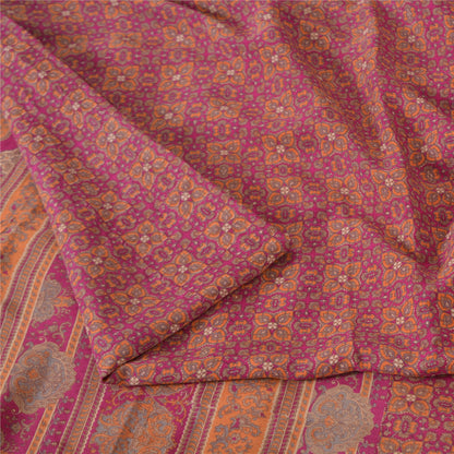 Sanskriti Vintage Sarees Indian Purple Pure Silk Printed Sari 5yd Craft Sustainable Fabric