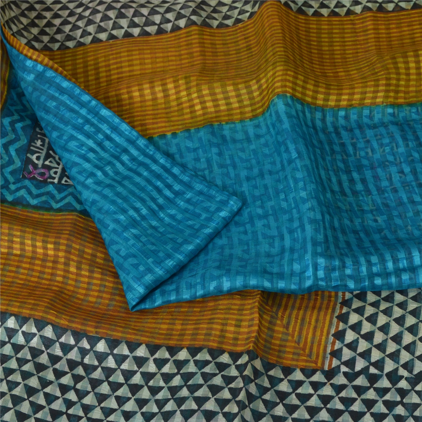 Sanskriti Vintage Sarees Indian Black Pure Silk Printed Sari 5yd Craft Sustainable Fabric