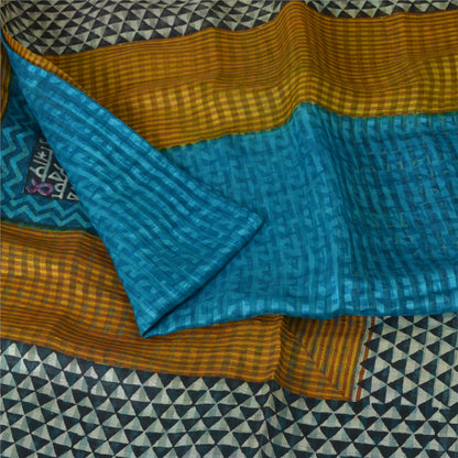 Sanskriti Vintage Sarees Indian Black Pure Silk Printed Sari 5yd Craft Sustainable Fabric