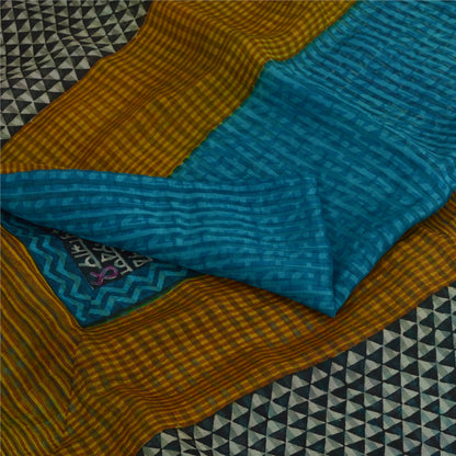 Sanskriti Vintage Sarees Indian Black Pure Silk Printed Sari 5yd Craft Sustainable Fabric