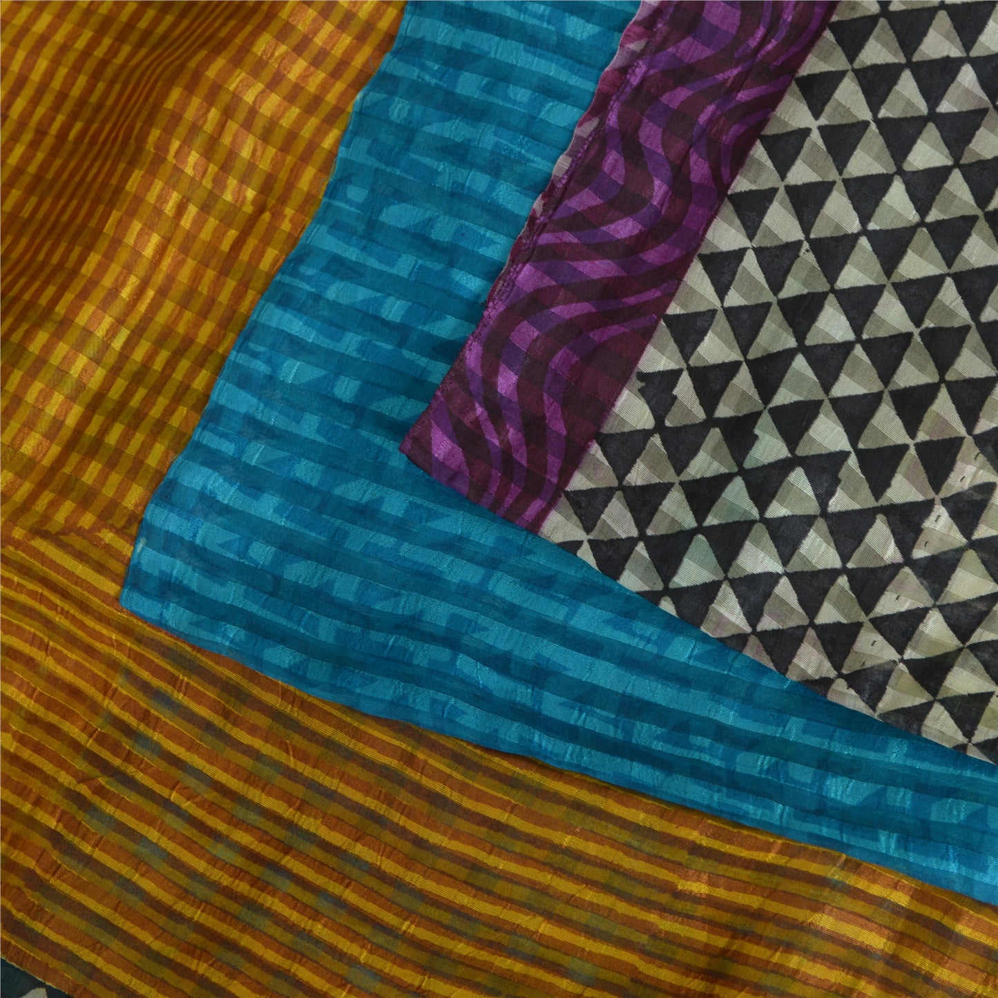 Sanskriti Vintage Sarees Indian Black Pure Silk Printed Sari 5yd Craft Sustainable Fabric