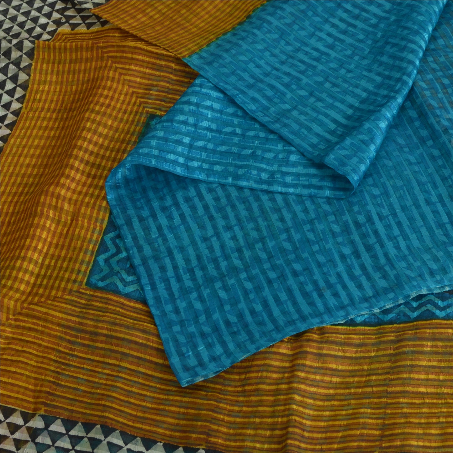 Sanskriti Vintage Sarees Indian Black Pure Silk Printed Sari 5yd Craft Sustainable Fabric