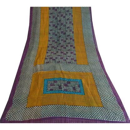 Sanskriti Vintage Sarees Indian Black Pure Silk Printed Sari 5yd Craft Sustainable Fabric