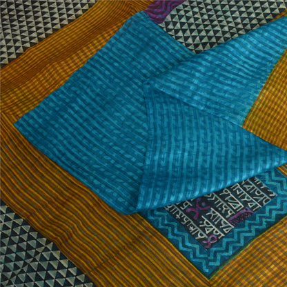 Sanskriti Vintage Sarees Indian Black Pure Silk Printed Sari 5yd Craft Sustainable Fabric