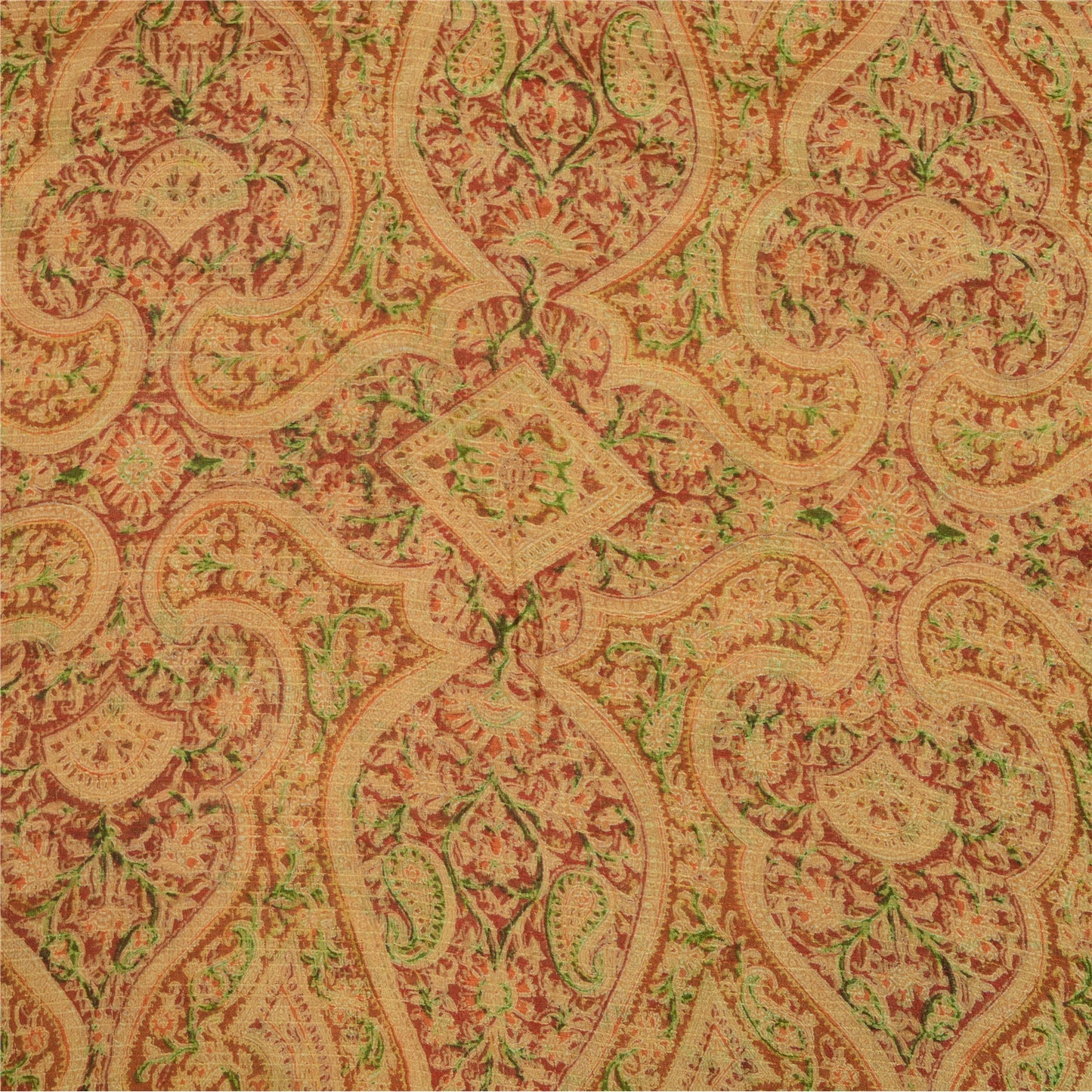 Sanskriti Vintage Sarees Cream Indian Pure Silk Printed Sari 5yd Craft Sustainable Fabric