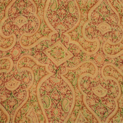 Sanskriti Vintage Sarees Cream Indian Pure Silk Printed Sari 5yd Craft Sustainable Fabric