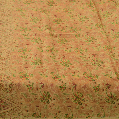 Sanskriti Vintage Sarees Cream Indian Pure Silk Printed Sari 5yd Craft Sustainable Fabric