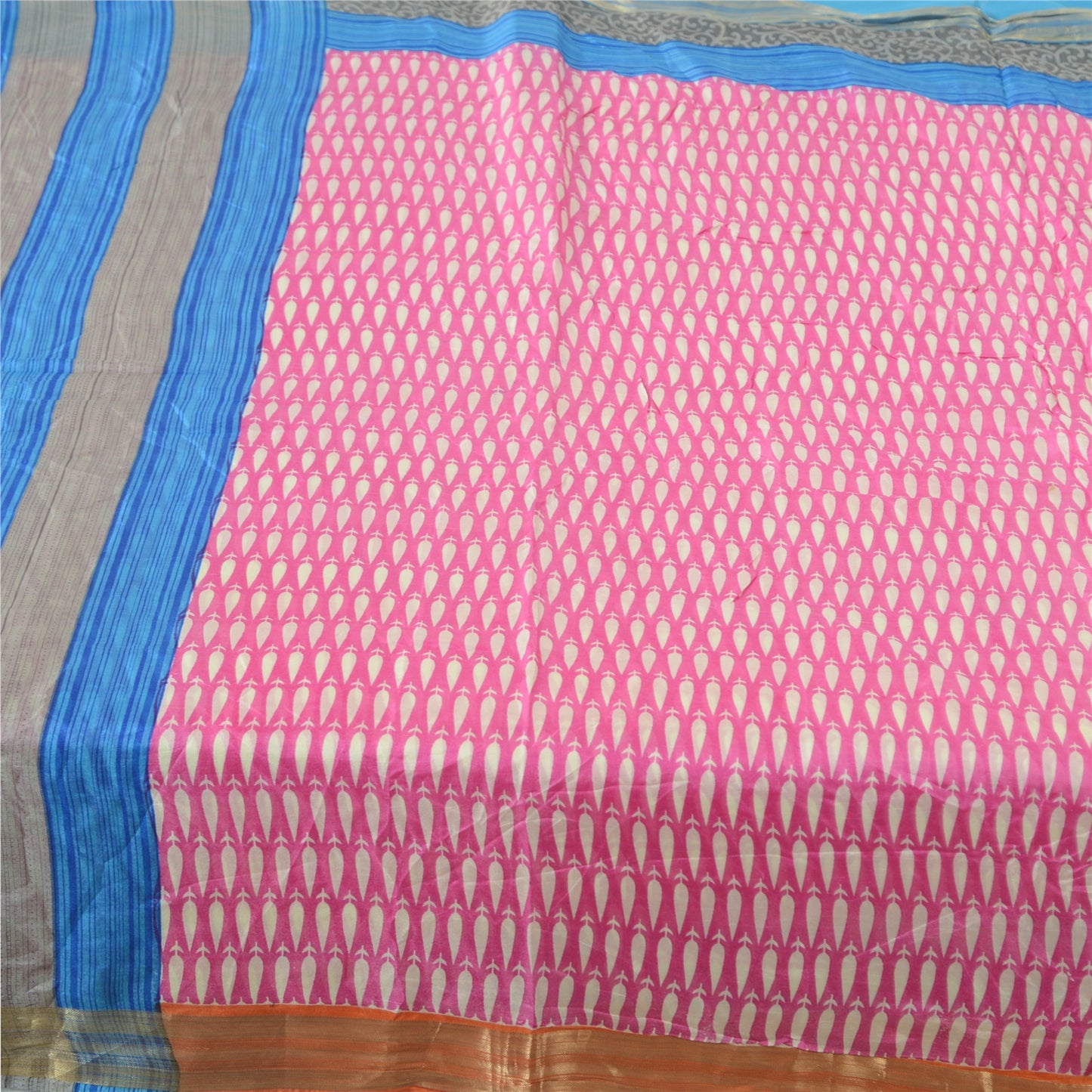 Sanskriti Vintage Sarees Pink Quilting Felting Craft Sustainable Fabric Pure Silk Print Sari