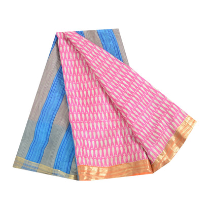 Sanskriti Vintage Sarees Pink Quilting Felting Craft Sustainable Fabric Pure Silk Print Sari
