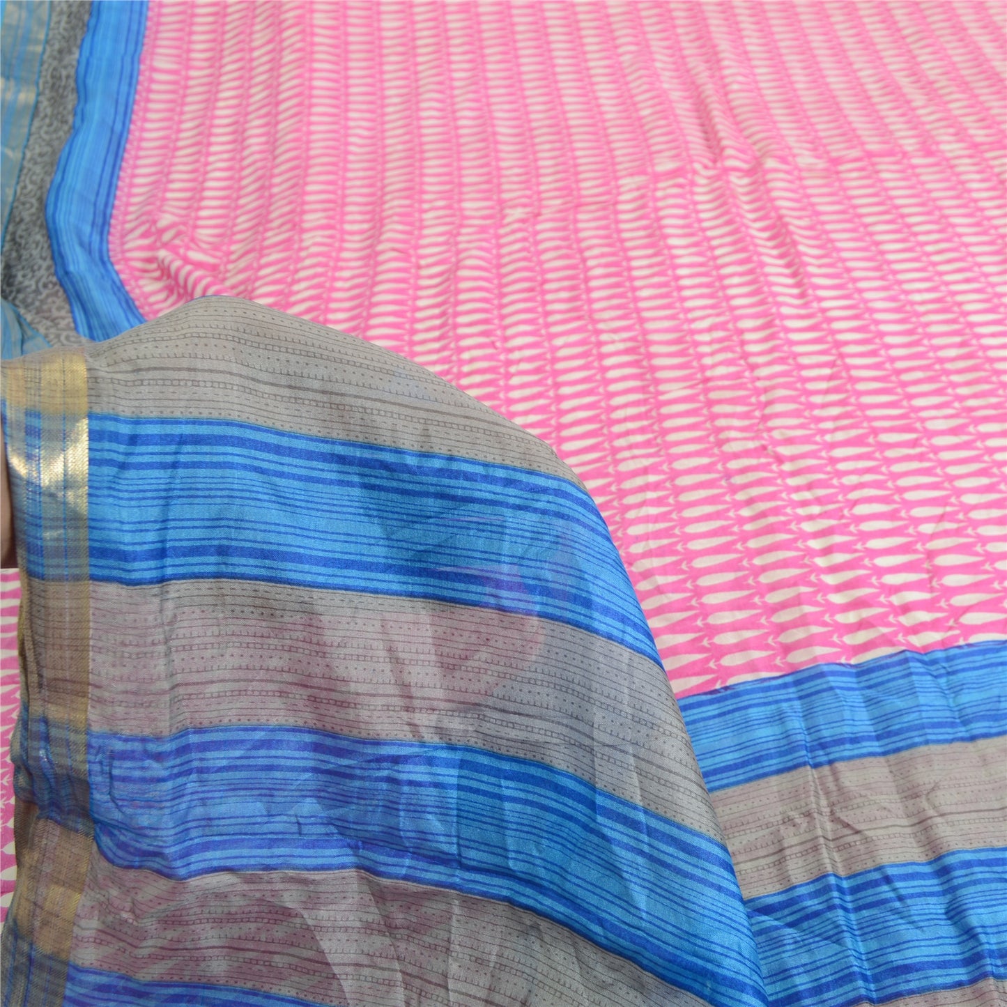 Sanskriti Vintage Sarees Pink Quilting Felting Craft Sustainable Fabric Pure Silk Print Sari
