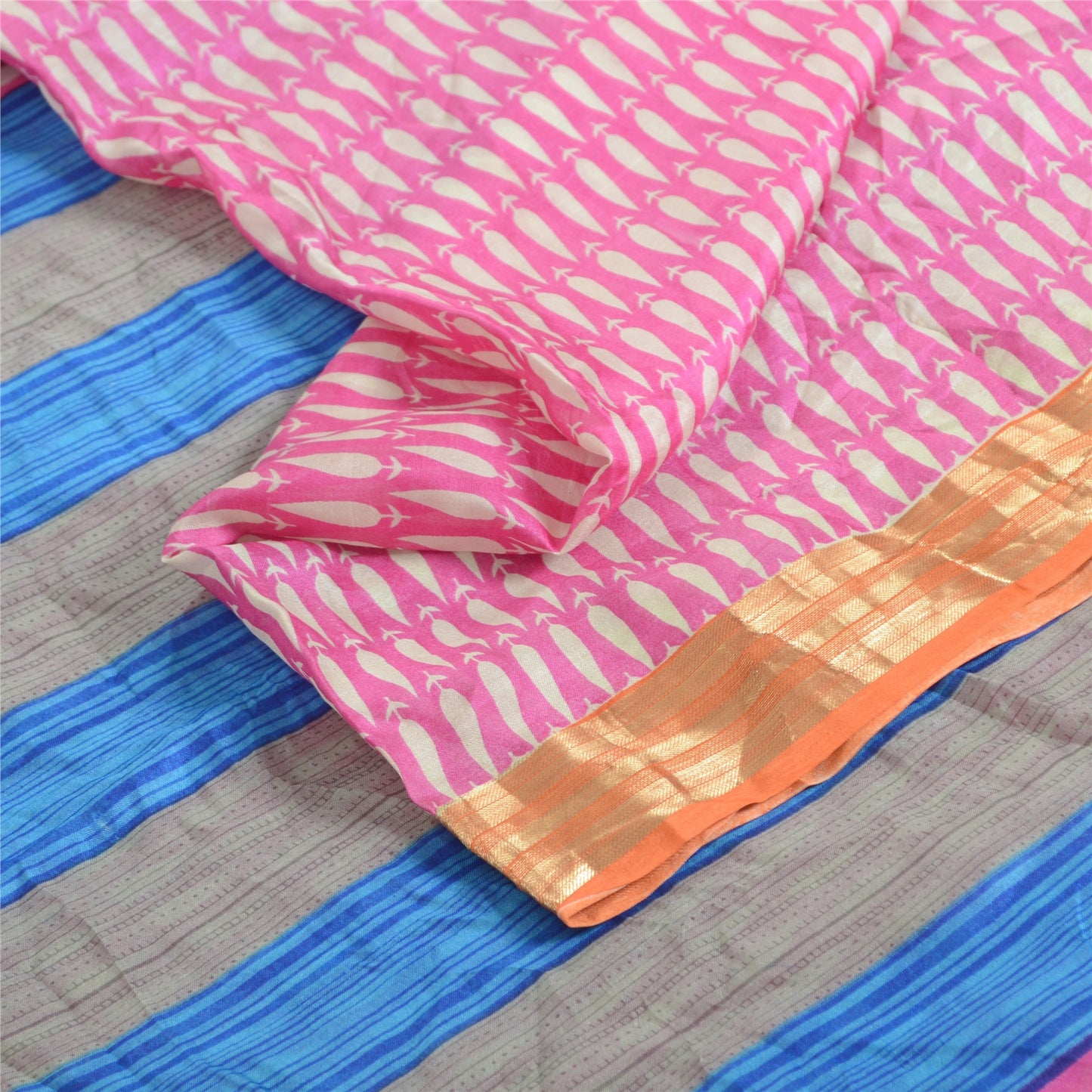 Sanskriti Vintage Sarees Pink Quilting Felting Craft Sustainable Fabric Pure Silk Print Sari