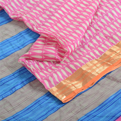 Sanskriti Vintage Sarees Pink Quilting Felting Craft Sustainable Fabric Pure Silk Print Sari