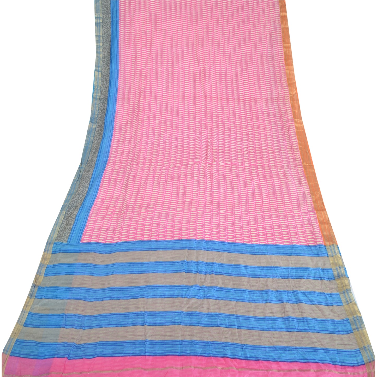 Sanskriti Vintage Sarees Pink Quilting Felting Craft Sustainable Fabric Pure Silk Print Sari