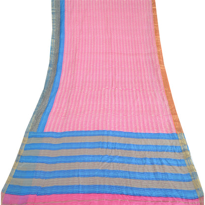 Sanskriti Vintage Sarees Pink Quilting Felting Craft Sustainable Fabric Pure Silk Print Sari
