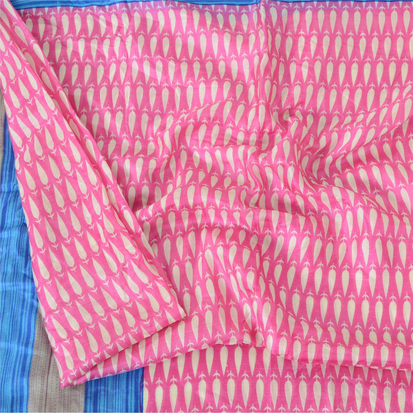 Sanskriti Vintage Sarees Pink Quilting Felting Craft Sustainable Fabric Pure Silk Print Sari